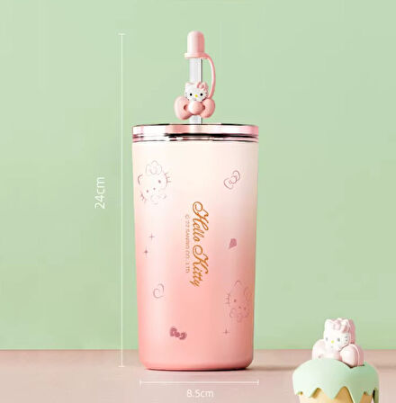 Hello Kitty 480ml Paslanmaz Çelik Pipetli Termos