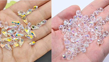 Swarovski Tip Damla ve Küre Kristal Kolye Ucu 193 Adet