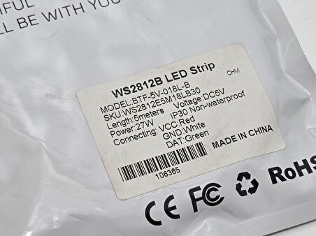 WS2812B Adreslenebilir Rgb Şerit Led 5 Metre 90 Led