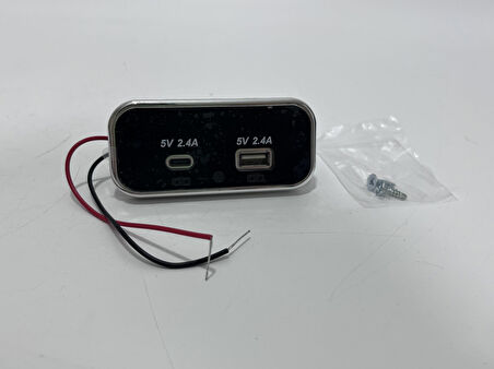 Type-C USB 2 Portlu Araç Şarj Soketi Adaptörü 12V-24V (Model 3)