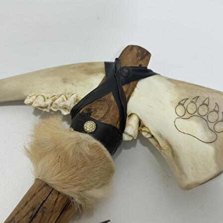 El Yapımı Kızılderili Doğal Kemik Balta 45cm (Model 5)