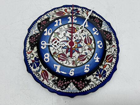 Çini Boyama Kabartma Duvar Saat 18cm - Çini Saat