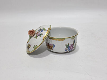 Herend 662 Kraliçe Victoria VBO El Boyama Porselen Şekerlik