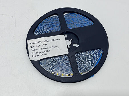 Rps-2835-120-6mm Yapışkanlı Şerit Led 10 Metre Limon Sarısı (120 Led/m - 12V)