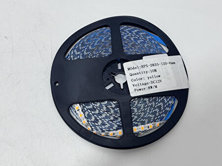 Rps-2835-120-6mm Yapışkanlı Şerit Led 10 Metre Sarı (120 Led/m - 12V)