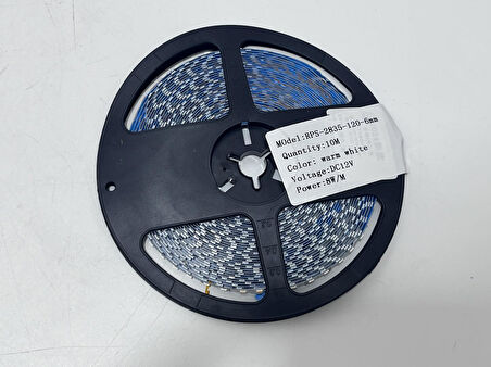 Rps-2835-120-6mm Yapışkanlı Şerit Led 10 Metre Sıcak Beyaz (120 Led/m - 12V)