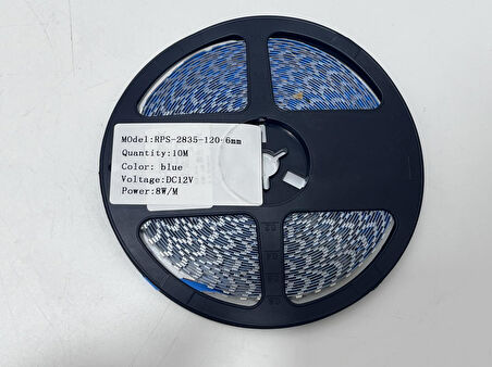 Rps-2835-120-6mm Yapışkanlı Şerit Led 10 Metre Mavi (120 Led/m - 12V)
