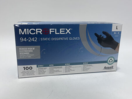 Ansell 94-242, MICROFLEX Antisatik Siyah Nitril Eldiven L Beden (100’lü Paket)