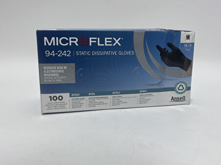 Ansell 94-242, MICROFLEX Antisatik Siyah Nitril Eldiven M Beden (100’lü Paket)