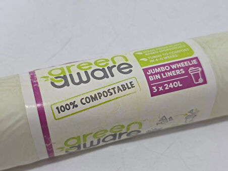 GreenAware Kompostlanabilir Jumbo Tekerlekli Çöp Kovası Poşeti 240L (6 Adet)