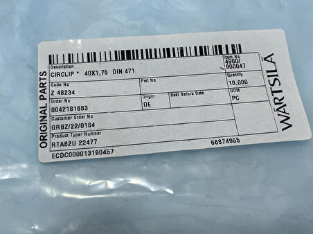 Wartsila Sulzer RTA62U Dizel Makine Segman 40x1,75 (10 Adet)