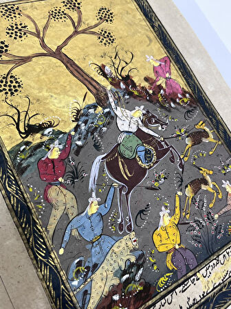 Zamanın Avla Temyizi Adlı El Yapımı Minyatür Resim 28x17,5 cm