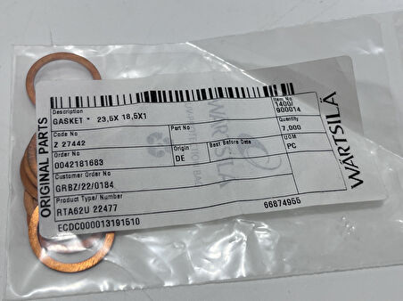 Wartsila Sulzer RTA62U Dizel Makine Conta 23,5x18,5x1 (7 Adet)