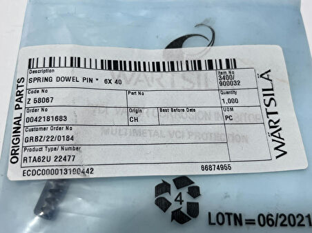 Wartsila Sulzer RTA62U Dizel Makine Yaylı Segman Pimi (1 Adet)