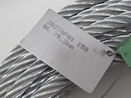 Galvanizli Çelik Halat 6x37+FC 1770 N/mm² 12mm 30 Metre