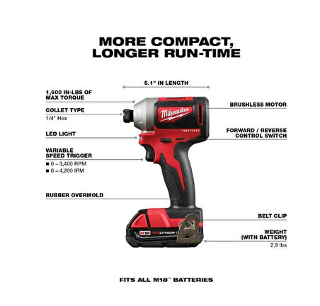 Milwaukee 2892-22CT M18 Fırçasız 2'li Akülü Matkap ve Vidalama Set