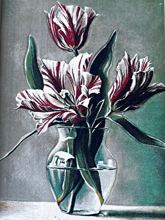 Sükûnetin Laleleri Adlı İran Tebriz Halı Tablo 94x74cm - Duvar Halı Kilim Tablo