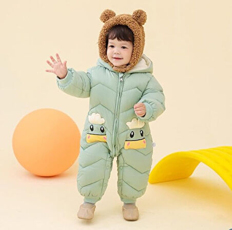 Bebek Fermuarlı Kozmonot Tulum Yeşil 90 Beden