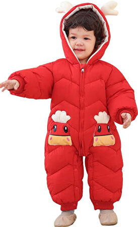 Bebek Fermuarlı Kozmonot Tulum Kırmızı 100 Beden