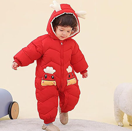 Bebek Fermuarlı Kozmonot Tulum Kırmızı 100 Beden