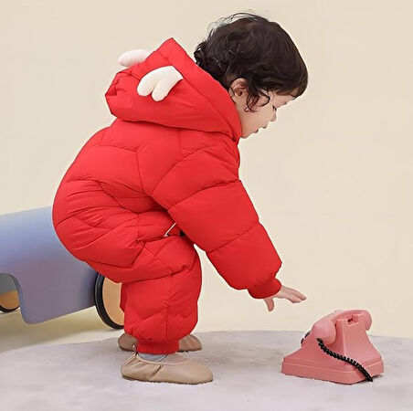 Bebek Fermuarlı Kozmonot Tulum Kırmızı 100 Beden