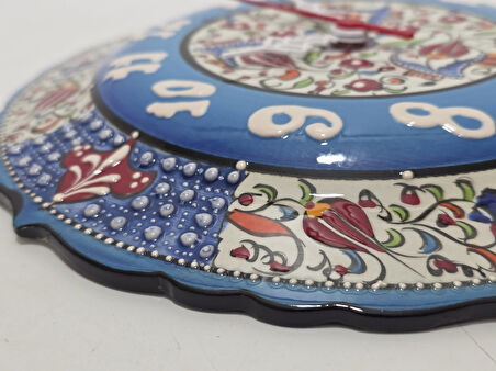 Çini Boyama Kabartma Duvar Saat 25cm - Çini Saat