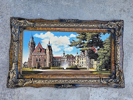 Moszna Castle Adlı İran Tebriz Halı Tablo 123x75cm - Duvar Halı Kilim Tablo