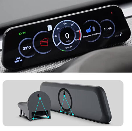 Tesla Model Y ve 3 Uyumlu Heads-Up Display Monitör 9,6''