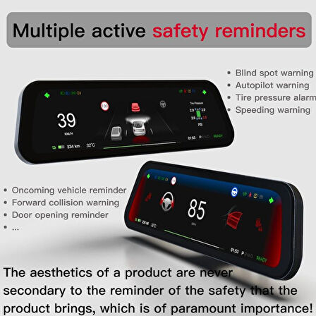 Tesla Model Y ve 3 Uyumlu Heads-Up Display Monitör 9,6''