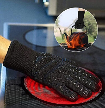 Yüksek Sıcaklık Dayanıklı Barbekü Fırın Eldiveni Siyah 32cm (1 Adet)