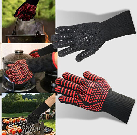 Yüksek Sıcaklık Dayanıklı Barbekü Fırın Eldiveni Siyah 32cm (1 Adet)