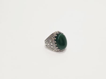 Yeşil Akik Taşlı 925 Ayar Gümüş Yüzük 16,80 Gram