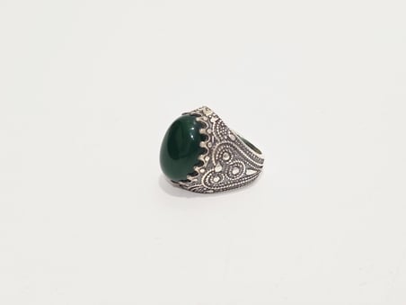 Yeşil Akik Taşlı 925 Ayar Gümüş Yüzük 16,80 Gram