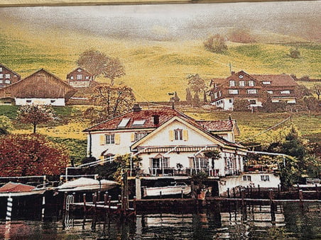 Kıyı Evleri ve Tekne Limanı Adlı İran Tebriz Halı Tablo 123x73cm - Duvar Halı Kilim Tablo