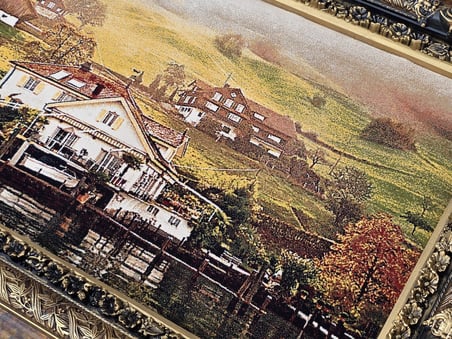 Kıyı Evleri ve Tekne Limanı Adlı İran Tebriz Halı Tablo 123x73cm - Duvar Halı Kilim Tablo