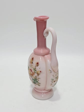 Çiçek Desenli El Yapımı Pembe Opalin Sürahi 35,5cm