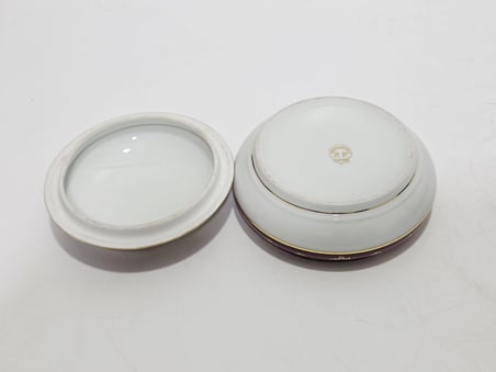 Limoges Çiçek Desenli Bordo Porselen Şekerlik 