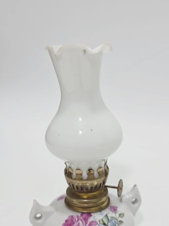 Çiçek Motifli Antika Porselen Gaz Lambası 017