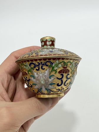 Antika Cloisonne Kapaklı Şekerlik 7x8cm