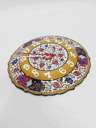 Çini Boyama Kabartma Duvar Saat 25cm - Çini Saat