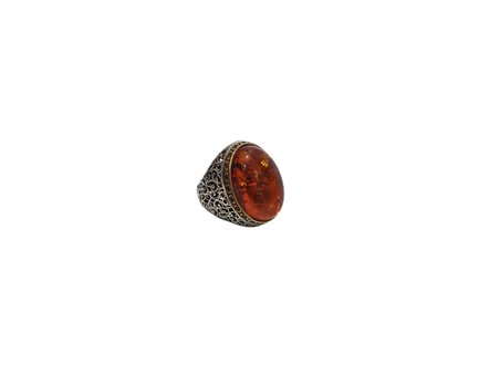 Kehribar Taş Motifli 925 Ayar Gümüş Yüzük 21,65 Gram
