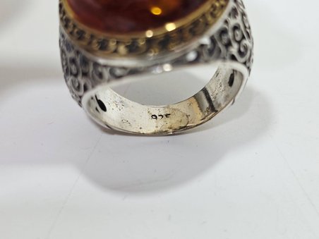 Kehribar Taş Motifli 925 Ayar Gümüş Yüzük 21,65 Gram