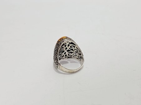 Kehribar Taş Motifli 925 Ayar Gümüş Yüzük 20,70 Gram