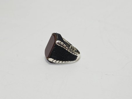 Kahverengi Taş Motifli 925 Ayar Gümüş Yüzük 13,15 Gram
