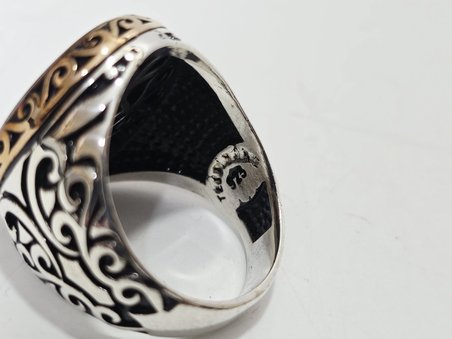 Kahverengi Taş Motifli 925 Ayar Gümüş Yüzük 13,65 Gram