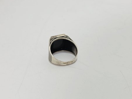 Siyah Taş Motifli 925 Ayar Gümüş Yüzük 9,55 Gram