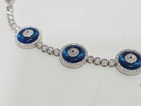 Nazar Boncuk Motifli 925 Ayar Gümüş Bileklik 19cm 14,45 Gram
