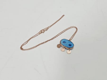 Mavi Taşlı 925 Ayar Rose Sarı Gümüş Kolye 2,85 Gram