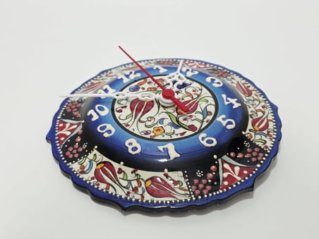 Çini Boyama Kabartma Duvar Saat 18cm - Çini Saat