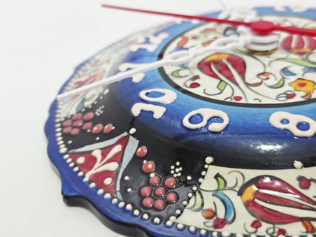 Çini Boyama Kabartma Duvar Saat 18cm - Çini Saat